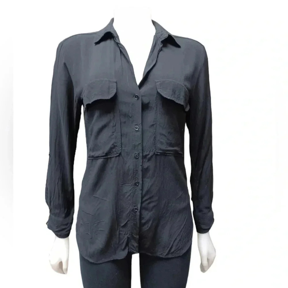 Zara Woman Black Long Sleeve Button Down Top Size Medium